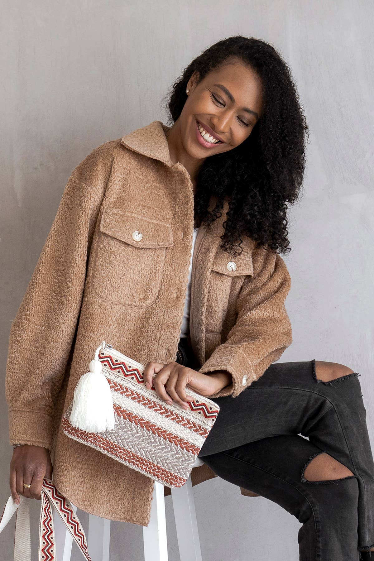 Lyric Knit Textured Jacket w/ Faux Pockets | JKT2206 : Mocha / 2XL/3XL