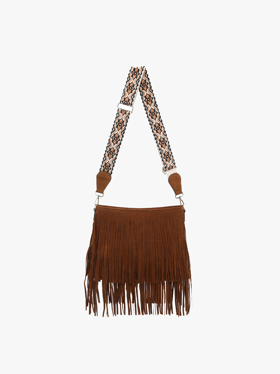 Sadie Suede Fringe Crossbody w/ Guitar Strap | M2045 : Tan