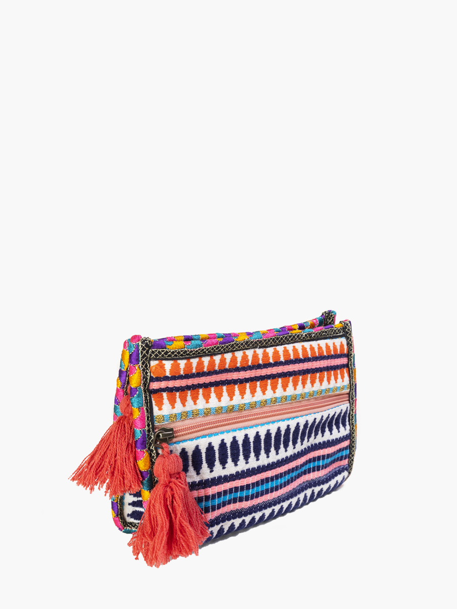 Emberlyn Triangular Cotton Pouch – Patterned Bag | CS2309: Navy/Pink