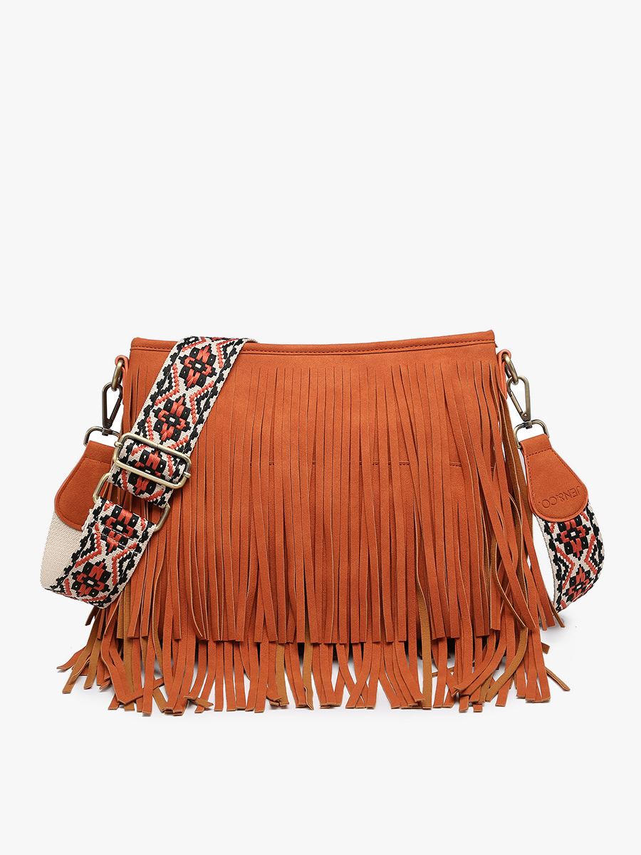 Sadie Suede Fringe Crossbody w/ Guitar Strap | M2045 : Brick