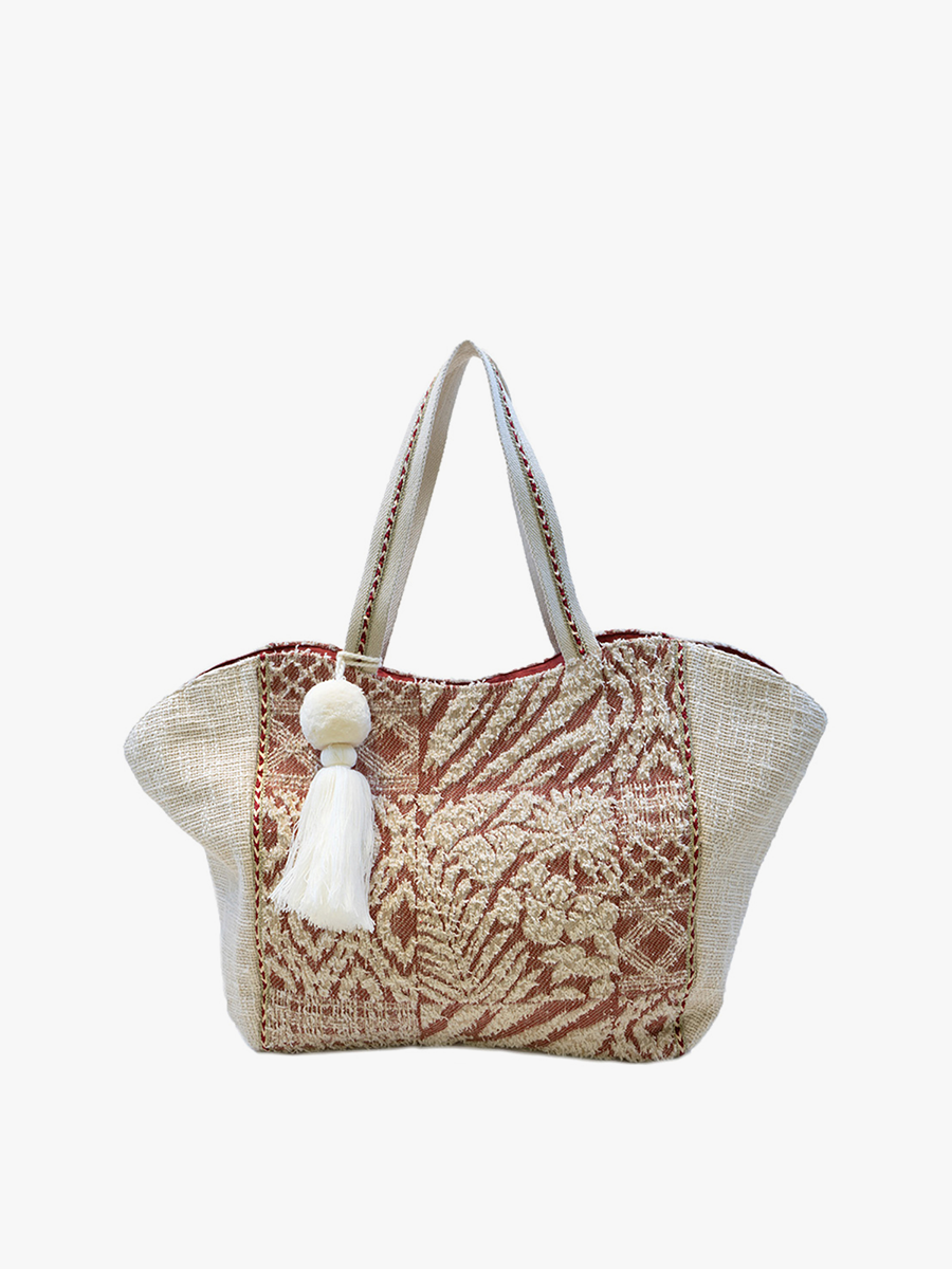 Natalia Two-Tone Cotton Tote Bag | M2155 : Off White/Rust