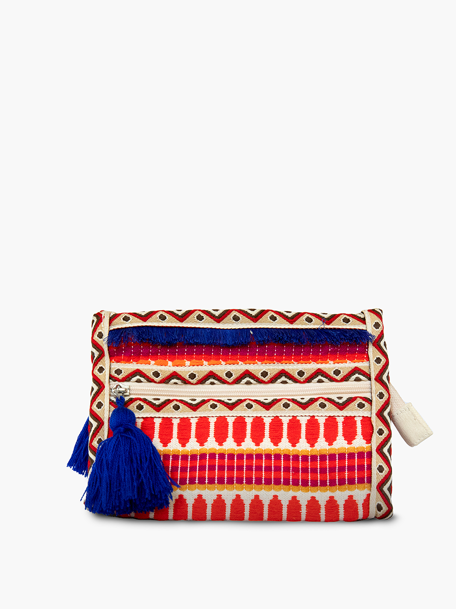 Emberlyn Triangular Cotton Pouch – Patterned Bag | CS2309: Navy/Pink