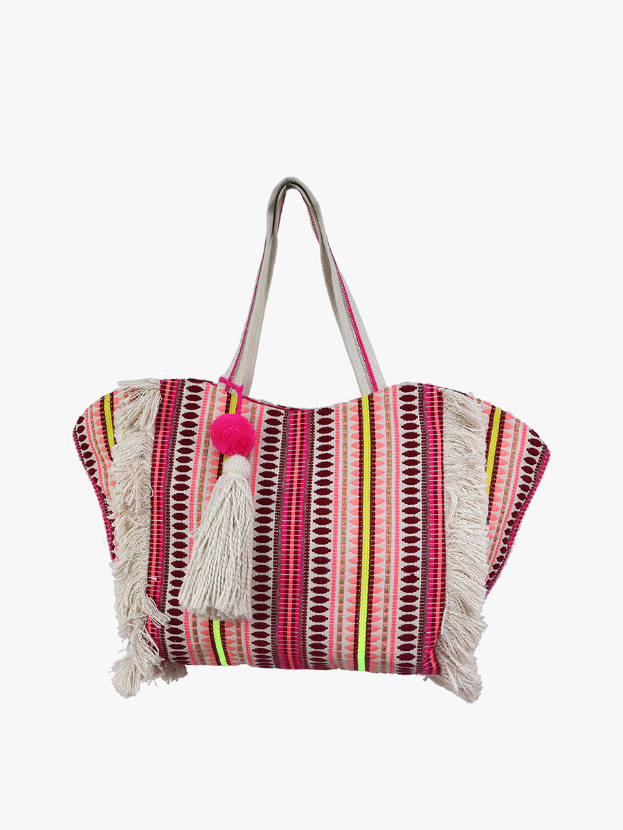 Natalia Two-Tone Cotton Tote Bag | M2155 : Off White/Rust