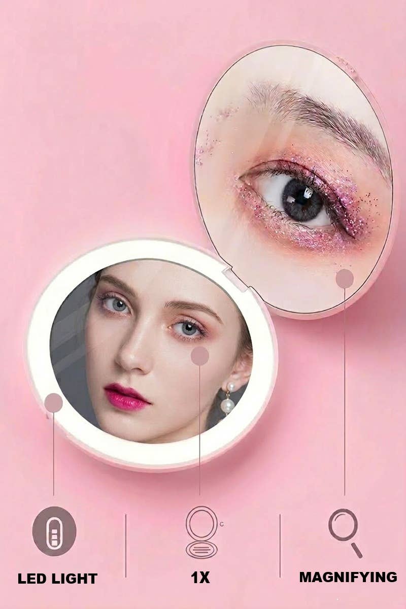 LED Double Sided Hand Mirror SI-29685 Zenana Consgt.: PINK-197057 / OS