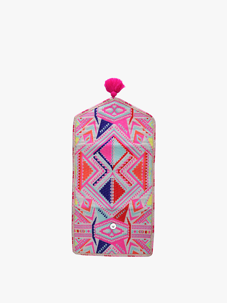 Katleya Cotton Jewelry Case –Patterned Travel Pouch | CS2307: Pink-Multi