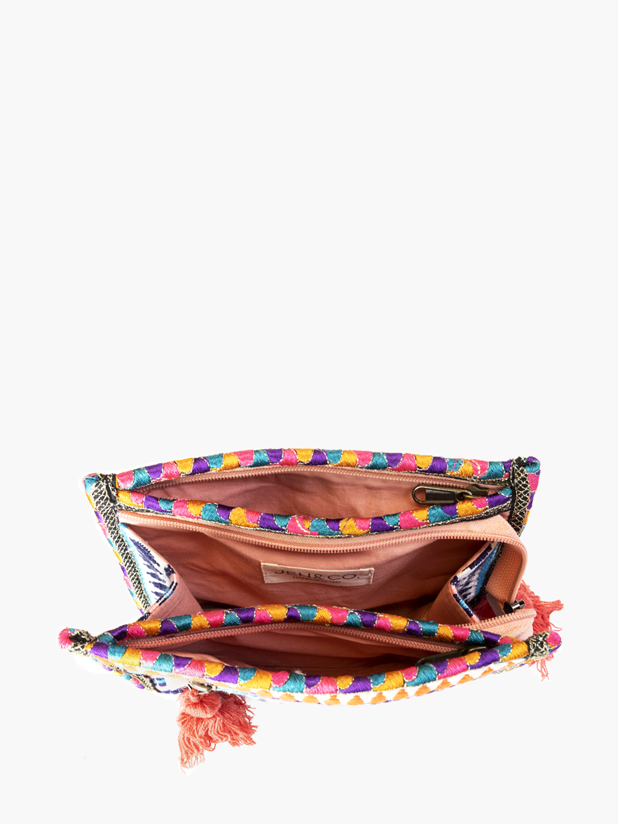 Emberlyn Triangular Cotton Pouch – Patterned Bag | CS2309: Navy/Pink