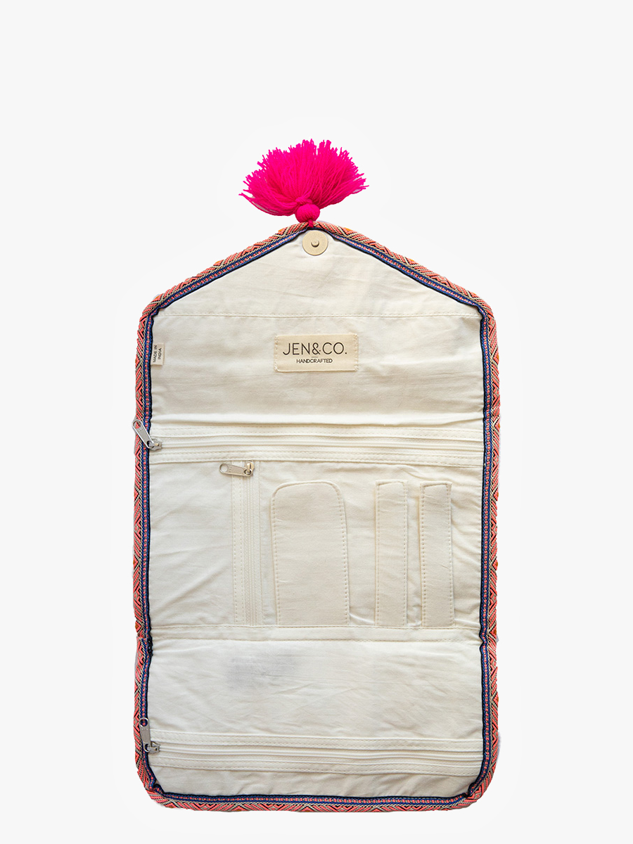 Katleya Cotton Jewelry Case –Patterned Travel Pouch | CS2307: Pink-Multi