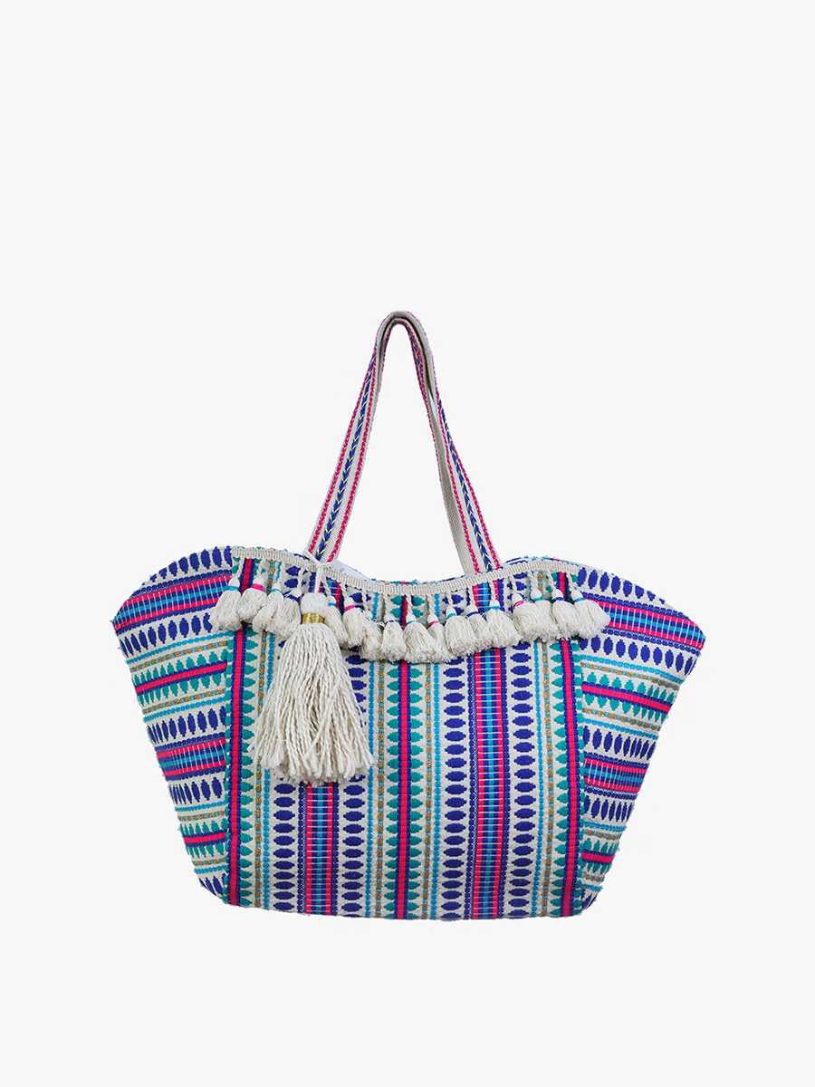 Natalia Two-Tone Cotton Tote Bag | M2155 : Off White/Rust