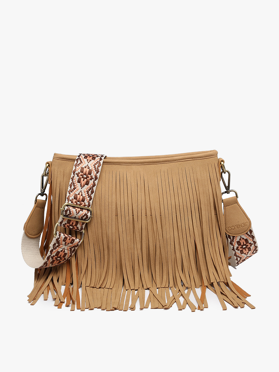 Sadie Suede Fringe Crossbody w/ Guitar Strap | M2045 : Tan