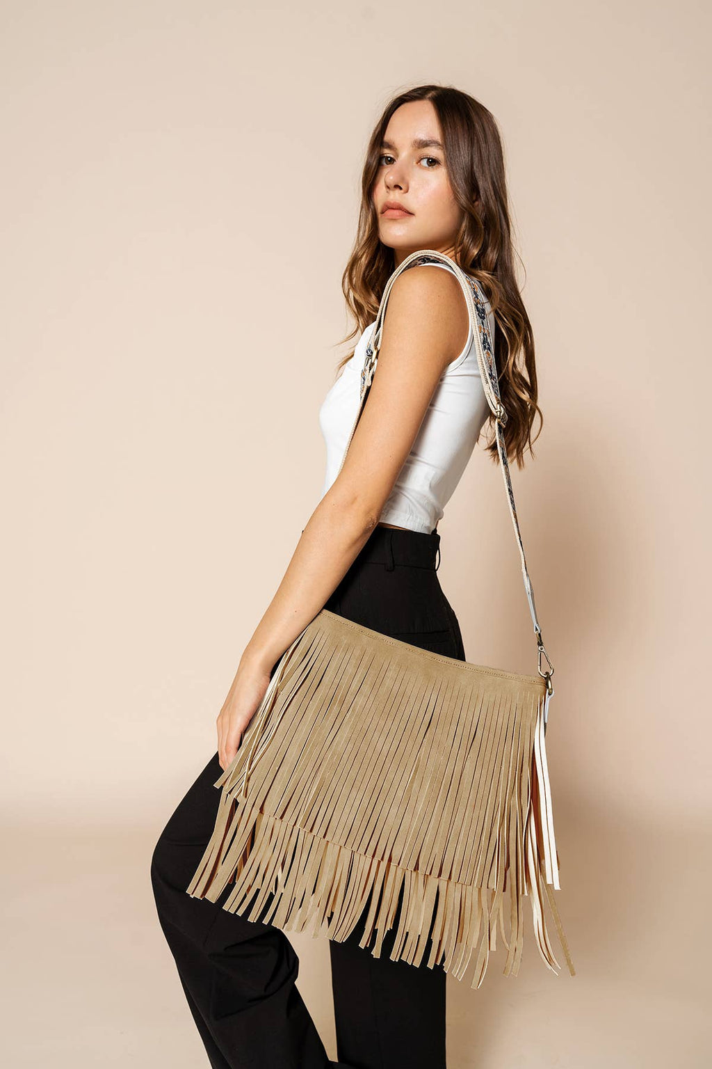 Sadie Suede Fringe Crossbody w/ Guitar Strap | M2045 : Brick