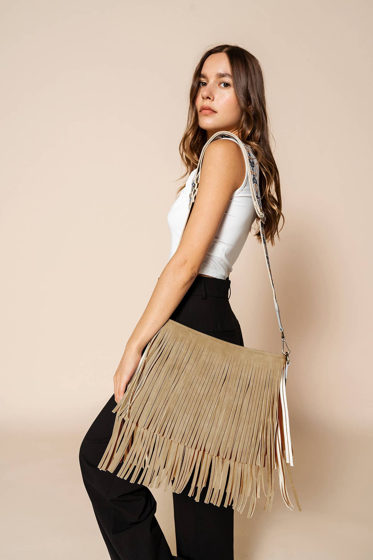 Sadie Suede Fringe Crossbody w/ Guitar Strap | M2045 : Brick