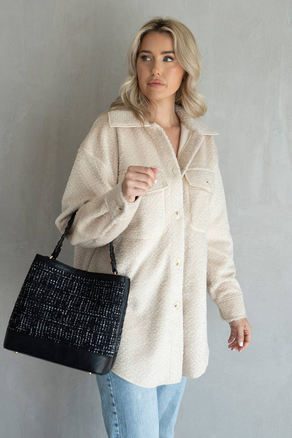 Lyric Knit Textured Jacket w/ Faux Pockets | JKT2206 : Mocha / 2XL/3XL