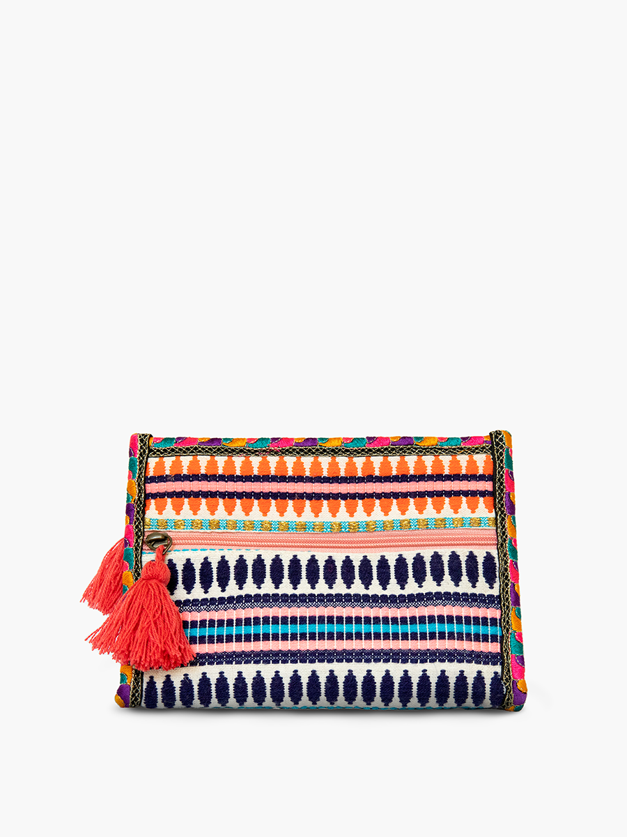 Emberlyn Triangular Cotton Pouch – Patterned Bag | CS2309: Navy/Pink