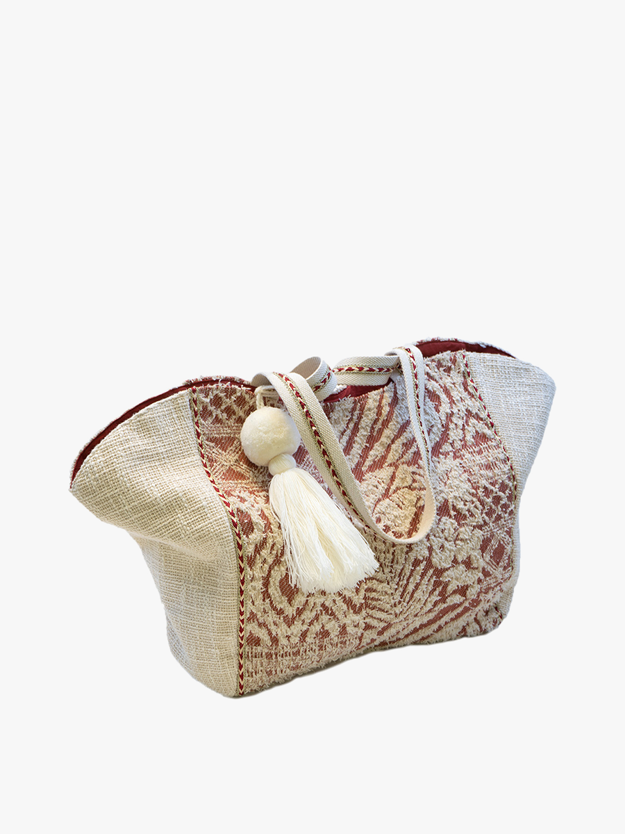 Natalia Two-Tone Cotton Tote Bag | M2155 : Off White/Rust